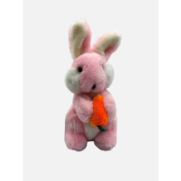 Gund Pink 9" Rabbit Easter Bunny Holding Carrot 1983 Vtg Plush Stuffed Animal - Picture 11 of 11